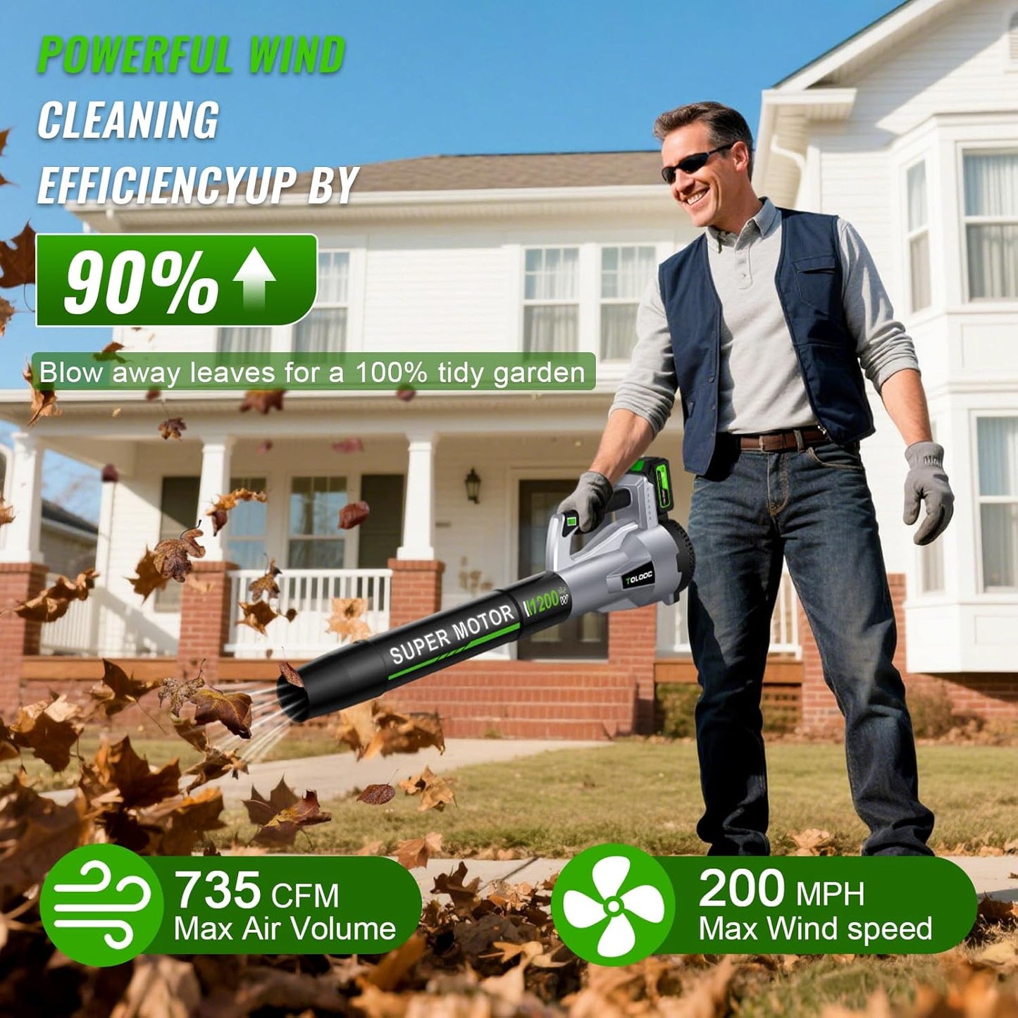 Leaf Blower Cordless, 735 CFM Brushless Electric Blower with 2 X 5.0Ah Battery, 6 Speed Levels, 3 Extension Tubes, Lightweight Battery Leaf blower for Lawn Care, Garden, Yard, Patio Leaves-grey