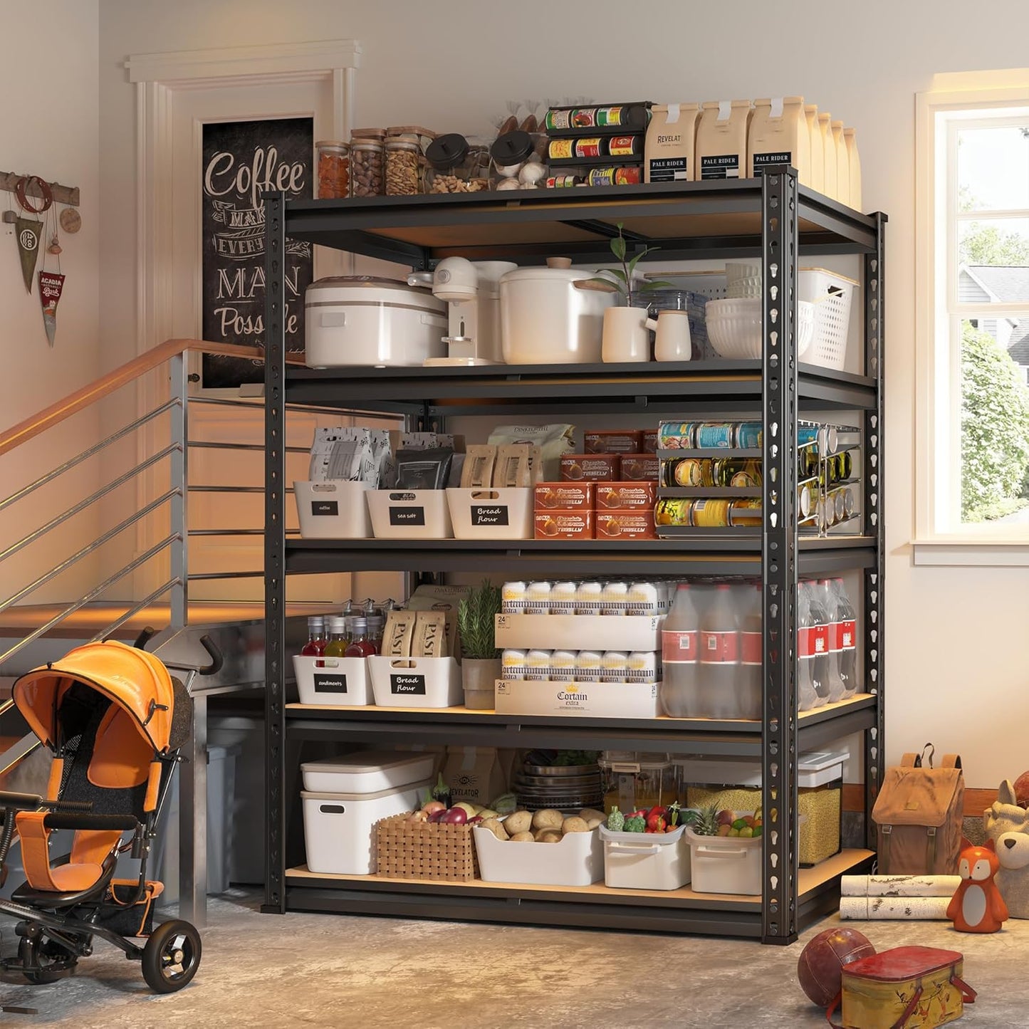 REIBII 2000LBS Garage Shelving Heavy Duty 72''H Storage Shelves 5 Tier Heavy Duty Shelving, Adjustable Metal Shelves for Garage Pantry Closet Kitchen Basement 35.5" W x72 H x 15.8" D, 3 Pack
