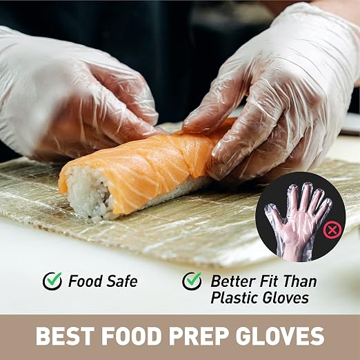 OKIAAS Disposable Gloves L, Food Safe| Latex-Free and Powder-Free Clear Vinyl Gloves for Cooking, Food Prep, Household Cleaning | Large,100 Counts/Box