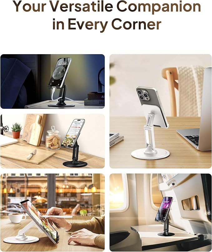 COOPER 360° Stand, Rotating Cell Phone Stand for Desk | Sturdy Metal Base, Foldable, Portable | Cell Phone Holder for Desk (Cream White)