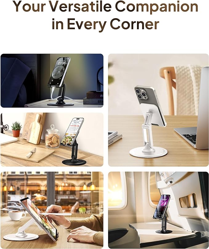 COOPER 360° Stand, [Gift Family Pack], Rotating Cell Phone Stand for Desk, Cell Phone Holder for Desk, iPhone Stand Holder, Sturdy Metal Base, Fits Samsung, Android Smartphones, (Black White, 2-Pack)