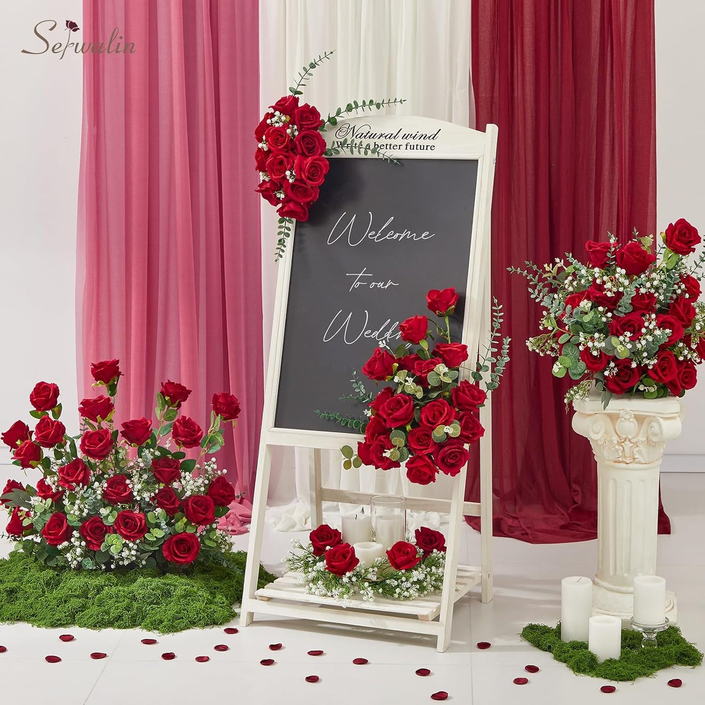 Serwalin 60 PCS Red Artificial Roses in Bulk, 3.15'' Flower Head Fake Silk Roses Realistic Roses for Bridal Bouquet Wedding Centerpieces Flower Arrangement Party Home Decor