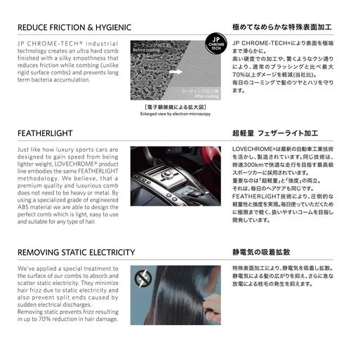 LOVE CHROME PROFESSIONAL B3 TSUKI DEEP BLACK/Japanese artisan hair comb