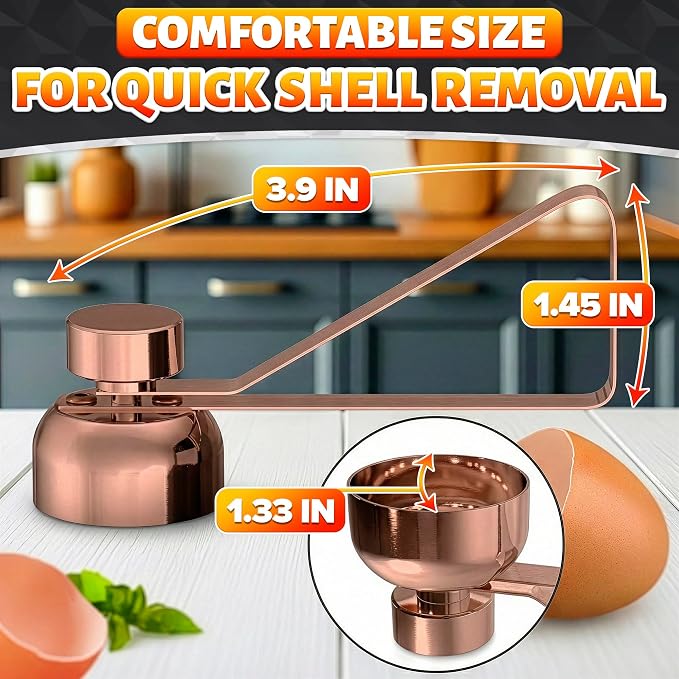 Egg Cracker Tool for Raw Eggs — Egg Shell Opener for Soft-Boiled Shell Tops, Stainless Steel Topper with Ergonomic Adjustable Effort — Clean Cut Design for Breakfast Prep, Custards, & Baking (Copper)