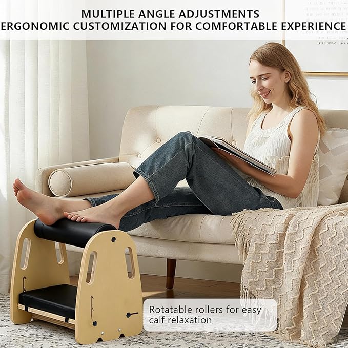 Double-Layer Wooden Foot Stool for Under Desk Foam Roller Top + Cushioned Bottom with Replaceable Massage Pad Ergonomic Design Suitable for Office, Home, Gaming All Seasons Use (Blue)