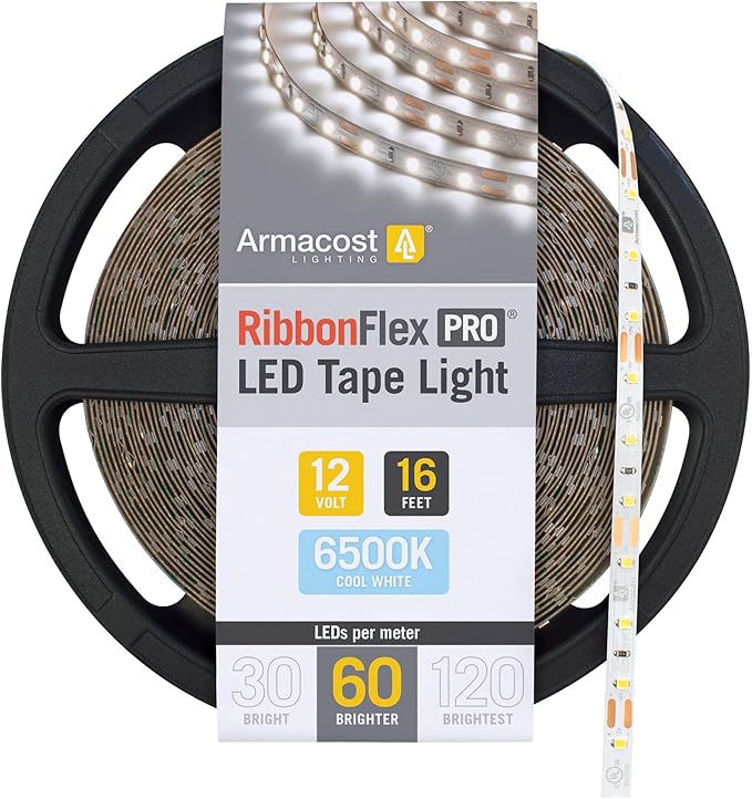 Armacost Lighting RibbonFlex Pro 12V White LED Strip Lights 60 LED/m, 6500K, 16.4 ft 182231