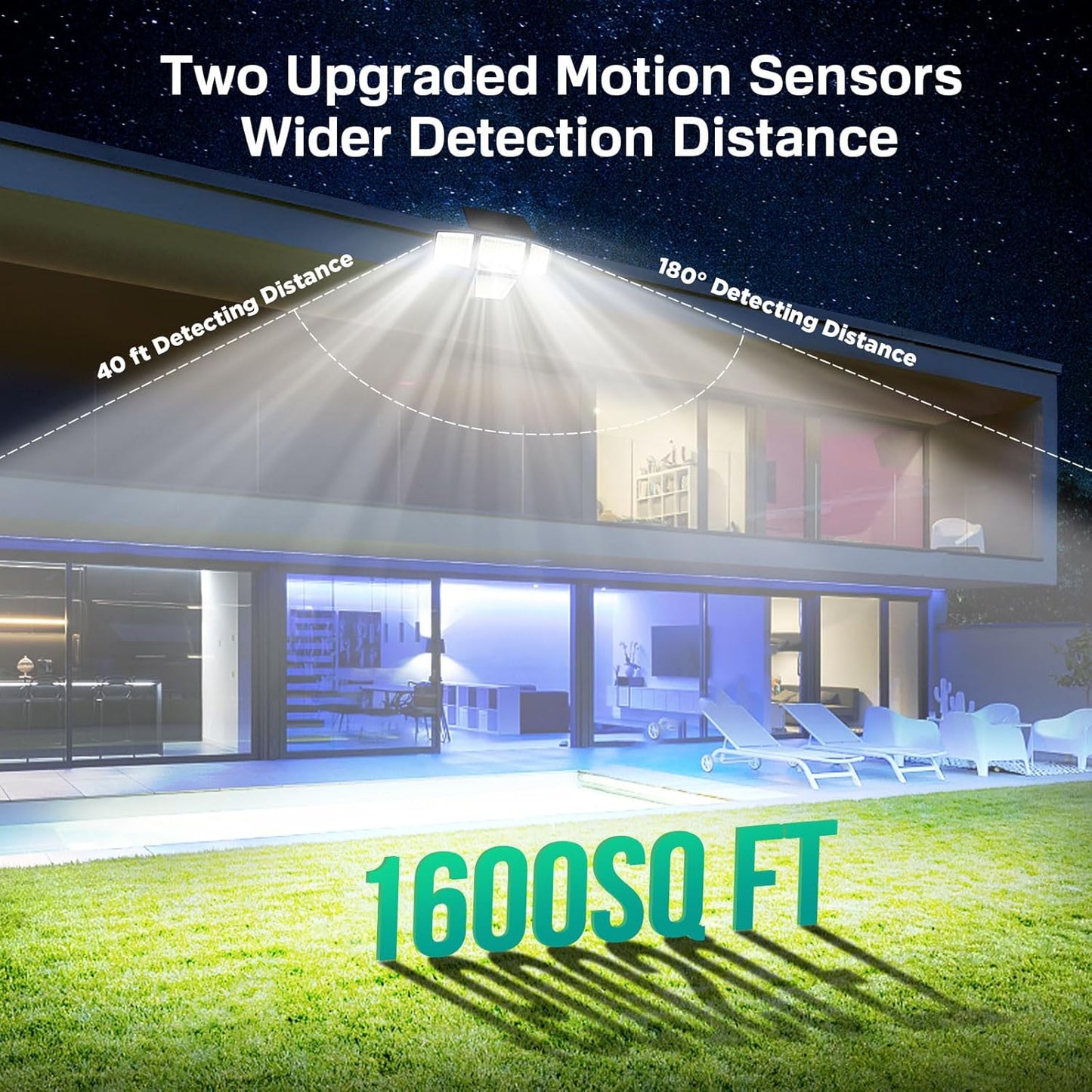 Solar Outdoor Lights - 3000LM 188 LED Motion Sensor Outdoor Lights, 4 Heads Security Light,IP65 Waterproof, Easy Install,270°Wide Angle Flood Wall Light with 3 Modes for Backyard Yard (3 Pack)
