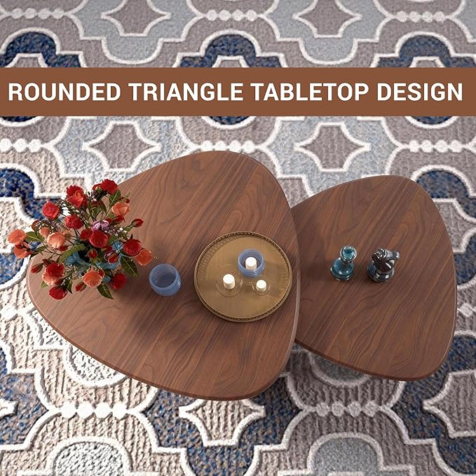 Honyee Nesting Coffee Table Set of 2, Modern Walnut Wood Veneer Coffee Table and Side Table Set for Living Room, Small End Table Set with Flexible Use and Space-Saving Design