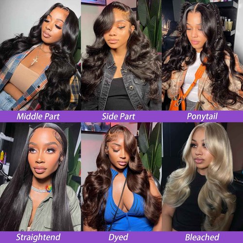 Starmo Body Wave 13x4 HD Lace Front Human Hair Wigs for Women 150% Density Glueless Natural Black 24 Inch