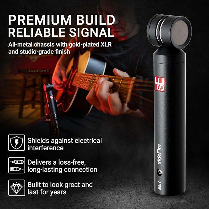 SE ELECTRONICS sE7 sideFire XLR Small Diaphragm Condenser Microphone with 90° Rotated Capsule - Professional Instrument Microphone for Drums & Guitar in Studio or on Stage - Music Recording Mic