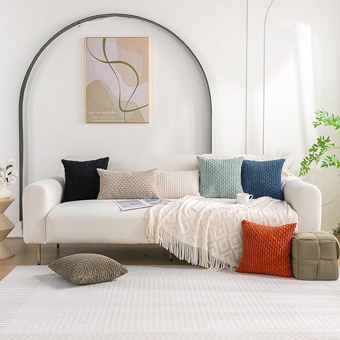 Set of 4 Navy White Taupe Decorative Throw Pillow Covers 18x18 Inch Corduroy Pillow Covers for Bed Couch Sofa Living Room Soft Square Cushion Cases