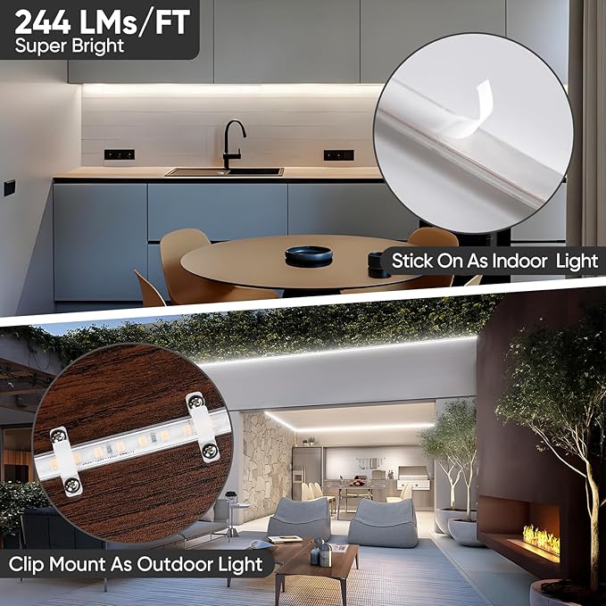 Shine Decor LED Strip Light Super Bright 8000LM, Plug&Play 120V Driverless Easy Wiring, Flicker Free Weatherproof for Outdoor Indoor, Min. 3.9” Cuttable Stickable, 6000K Cool White 32FT ETL Listed