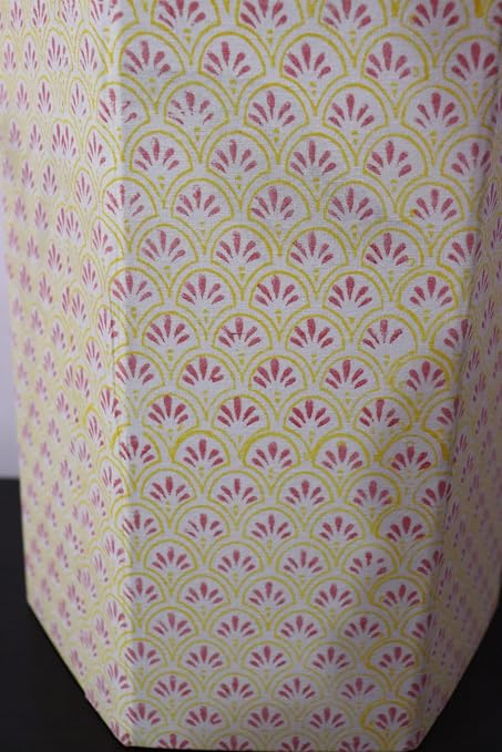 3.3 Gallon Cotton Hand Block Printed Paper Waste Basket |Small Decorative Trash Can for Housewarming Gifts in Living Room, Bedroom, Bathroom | Eco-Friendly, Plastic-Free (1, Small Yellow Pink)