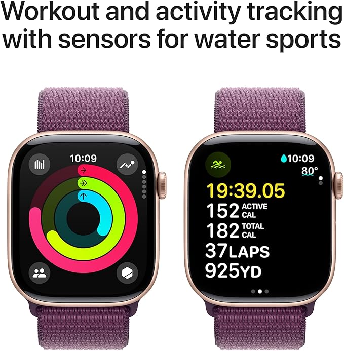 Apple Watch Series 10 [GPS 46mm case] Smartwatch with Rose Gold Aluminum Case with Plum Sport Loop. Fitness Tracker, ECG App, Always-On Retina Display, Carbon Neutral