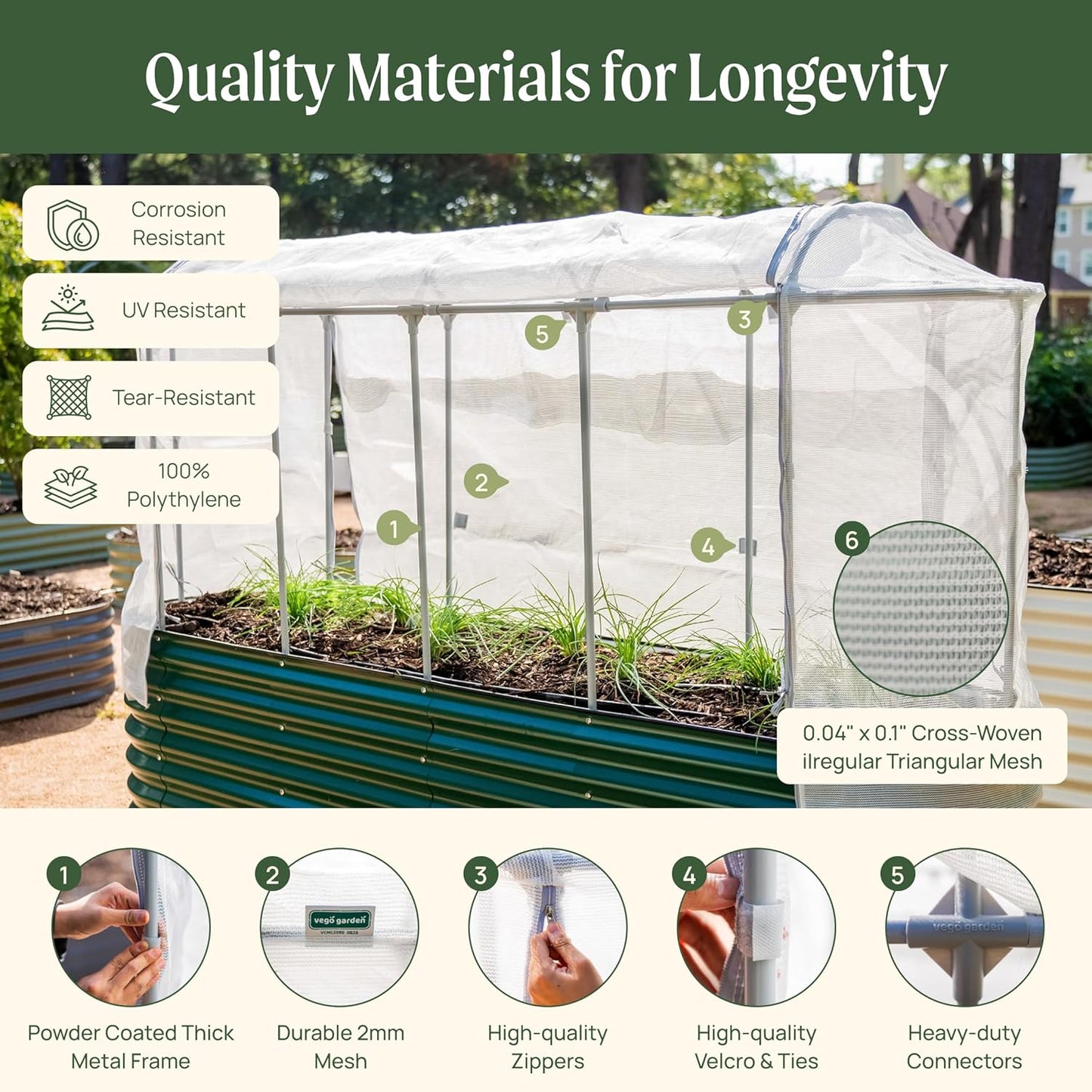 Vego garden Cover System for 2.0' x 6.5' (6 in 1) Garden Bed