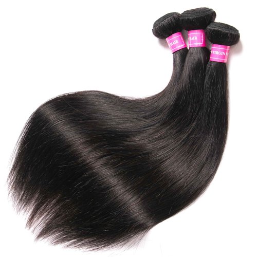 12A Human Hair Bundles Straight 100% Unprocessed Brazilian Virgin Hair Weave 3 Bundles Silky Black Hair for Black Women 20 22 24 Inch