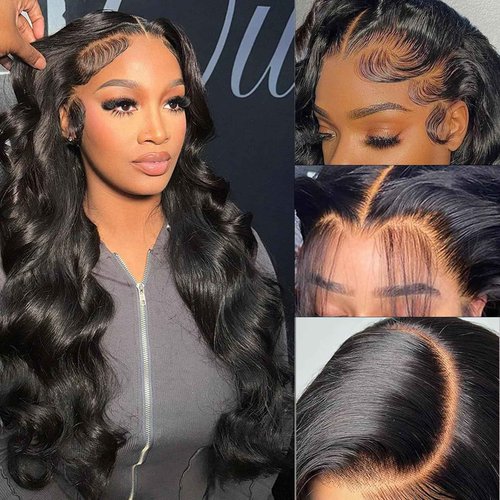 WPRWPR Body Wave Lace Front Wigs Human Hair Pre Plucked 180% Density 13x6 HD Transparent Frontal Wigs Human Hair for Women Natural Black Color 24 Inch