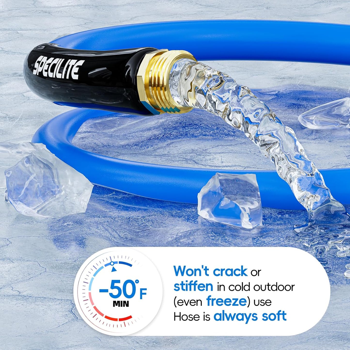 Hot/Cold Garden Water Hose 50 ftx 5/8 in, -50℉ To 190℉, Heavy Duty, Flexible, Burst 605 Psi, Lightweigh, Upgraded Rubber Pipe with 3/4" Brass Fittings For Backyard, Outdoor, Farm, Blue