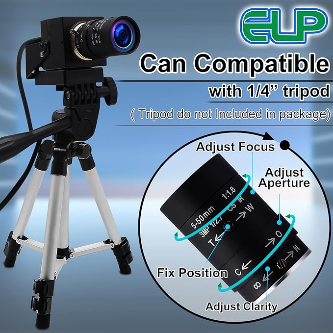 ELP 4K USB Camera with Microphone 5-50mm Varifocal Lens Manual Zoom Webcam 8MP IMX317 Sensor 3840x2160@30fps UVC for Windows, Linux, Mac, Raspberry Pi, etc.