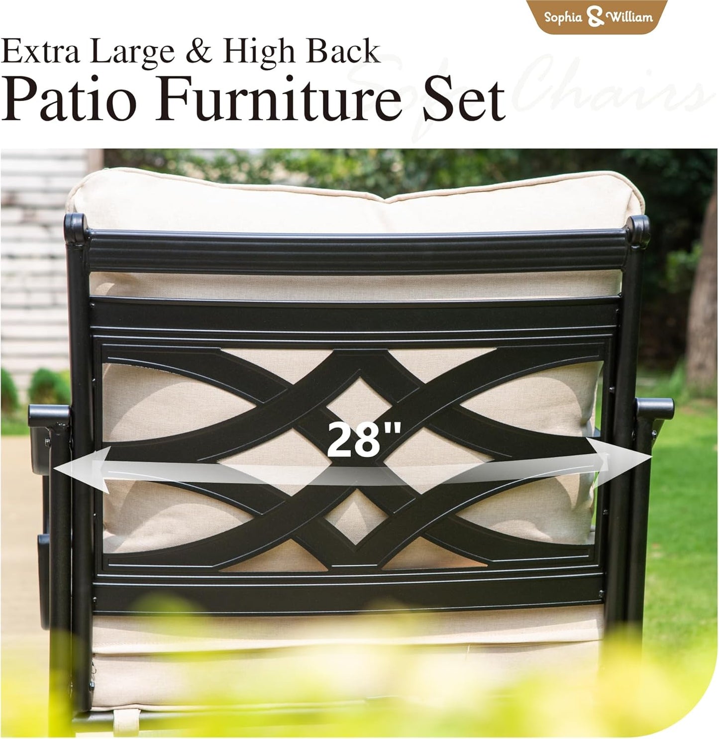 Sophia & William 5 Piece Patio Furniture Set, Outdoor Conversation Sets 7 Seat with 3-seat Sofa x 1, Loveseat x 1, Swivel Chair x 2, Metal Coffee Table x 1 for Porch Lawn, Beige