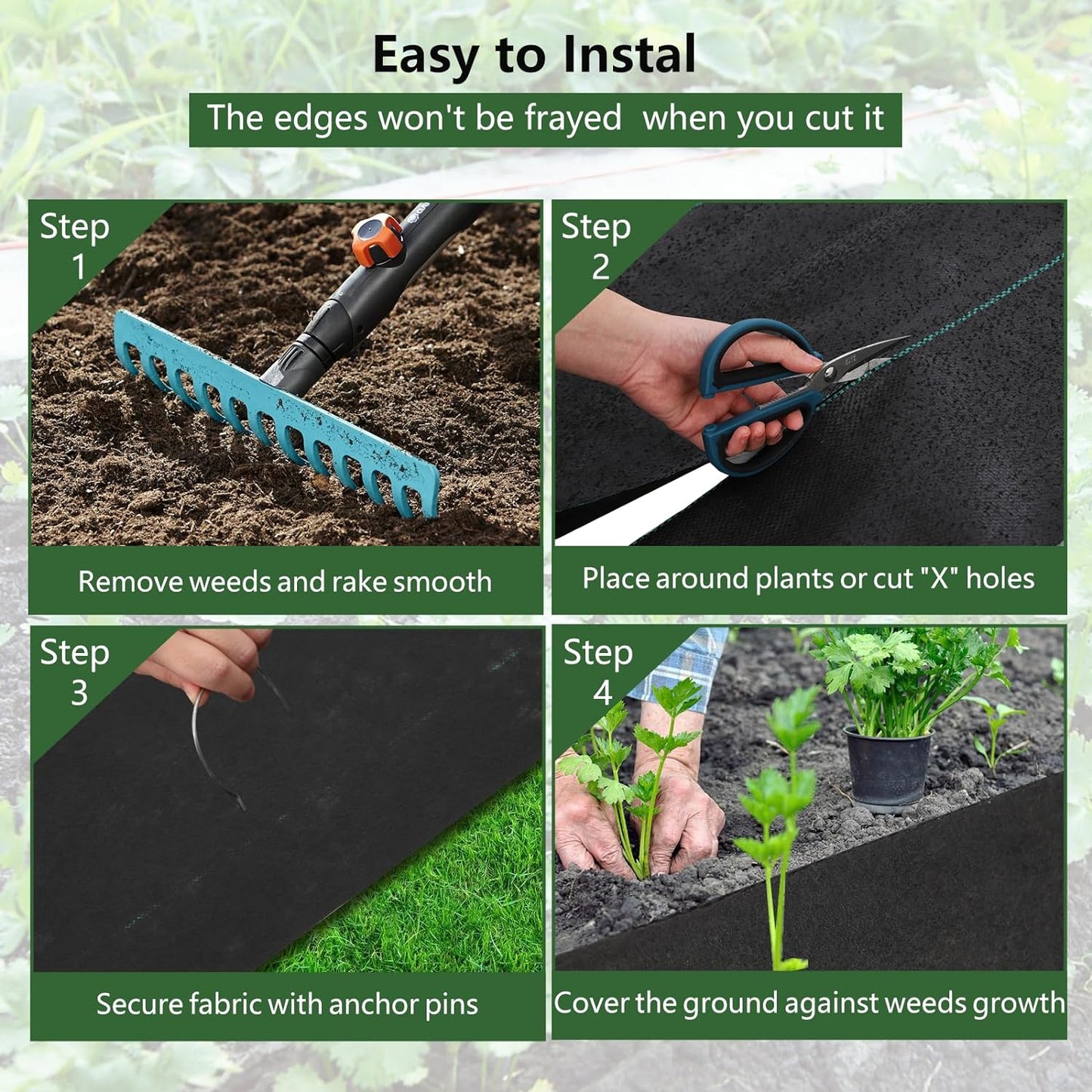 Broadfashion Woven Landscape Fabric 5oz, 5 x 300FT Weed Fabric Barrier, Double Layer, Garden Fabric Weed Barrier, Weed Control Fabric Ground Cover, Gardening Mat for Garden Beds, Landscaping