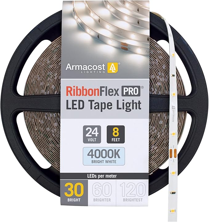 Armacost Lighting RibbonFlex Pro 24V White LED Strip Lights 30 LED/m, 4000K, 8.2 ft 154210