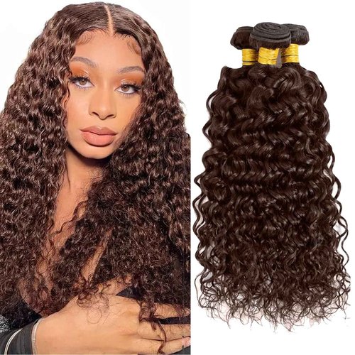 Fabimiya 26 28 30 Inch Human Hair Bundles Brown 4# Water Wave Bundles Human Hair Unprocessed Soft Sewn In Hair with Double Weft for Black Women