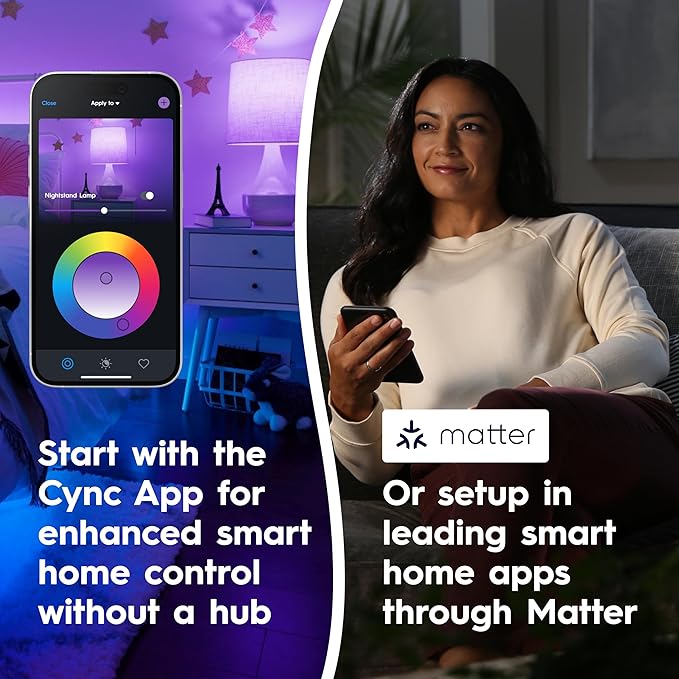 Cync GE Direct Connect A21 Smart LED Light Bulbs, Color Changing Smart Lights, Matter Compatible, Compatible with Alexa and Google Home (2 Pack)