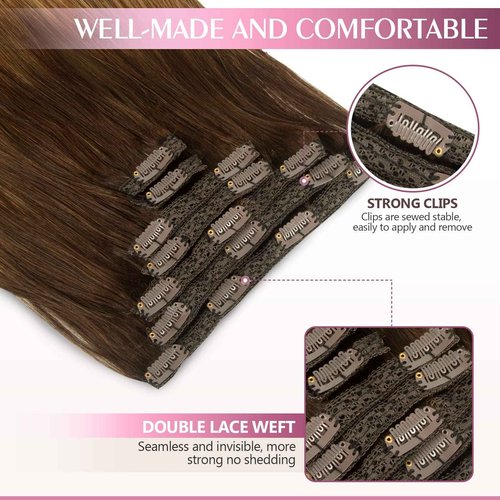 Fimislosion Real Hair Extensions Clip in Human Hair, Seamless Clip in Hair Extensions Real Human Hair, 20 Inch Clip ins extensions for women, Dark Brown to Chestnut Brown and Honey Blonde 120G 7Pcs