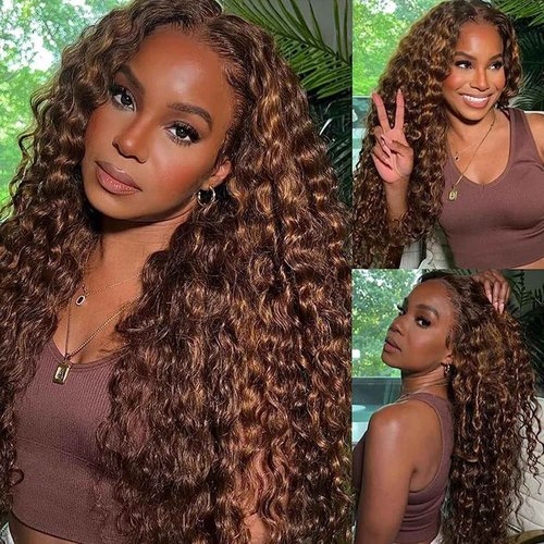 Highlight Human Hair Bundles Brown 26 28 30 Inch Color P4/30 Curly Wave Bundles Human Hair Extension Highlight Brown 12A Unprocessed Brazilian Virgin Double Weft Double Weft