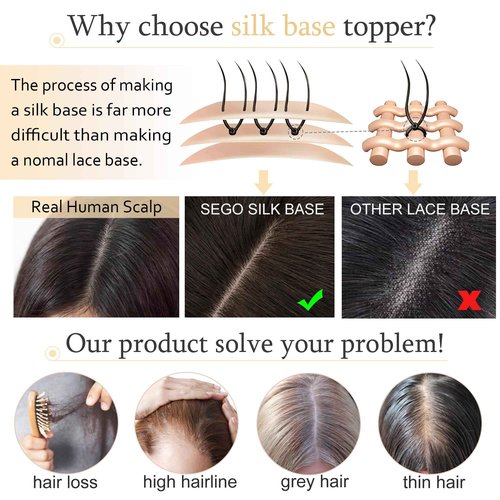 SEGO Human Hair Toppers for Women With Thinning Hair, 7 * 13CM Silk Base 100% Real Human Hair Clip in Top Wiglet Hairpieces /12 Inch No Bangs Platinum Blonde