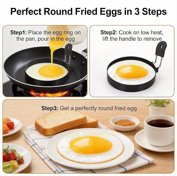 Egg Shell Opener + Large 3.5" Nonstick Egg Rings 2026 New Set, Round Mold - Griddle Cooking Shaper, Multifunctional Egg Separator for Raw & Hard Boiled Eggs, Kitchen Egg Peeler Shell Remover Gadget