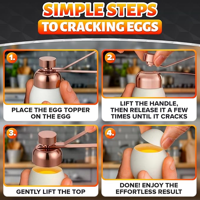 Egg Cracker Tool for Raw Eggs — Egg Shell Opener for Soft-Boiled Shell Tops, Stainless Steel Topper with Ergonomic Adjustable Effort — Clean Cut Design for Breakfast Prep, Custards, & Baking (Copper)