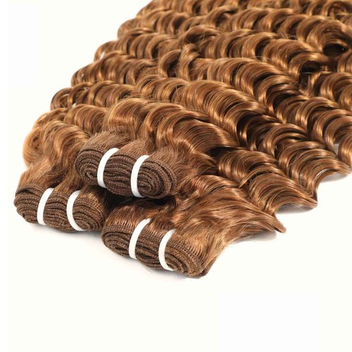 MOMOSHERO Color 30 Bundles Human Hair Deep Wave 18 18 18 Inch Human Hair Curly Bundles Light Brown 10A Curly Sew In Hair Bundles Chestnut Auburn Brown Brazilian Virgin Remy Bouncy Wholesale Hair Weave
