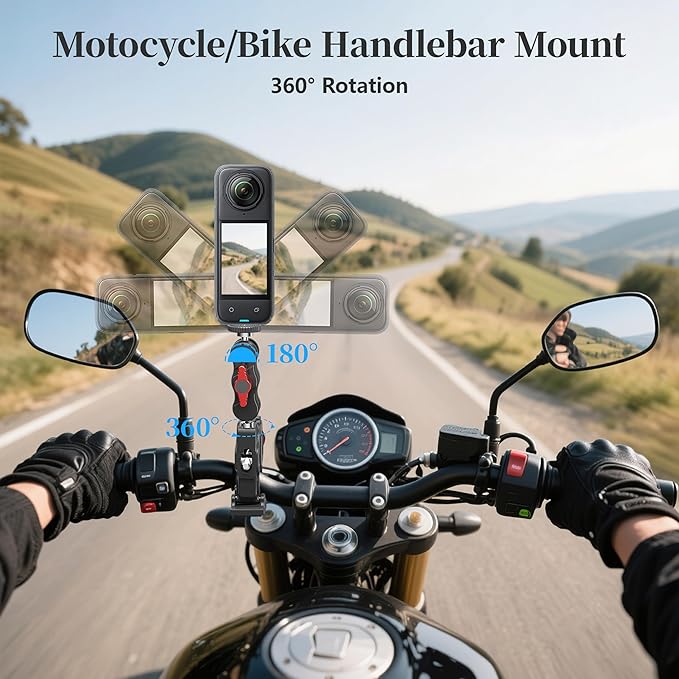 Clamp Camera Mount for DJI Osmo Action 6 5 4 360 Nano for Insta360 X5 X4 Air Go Ultra for Gopro Hero 13 12 11 MAX 2 Metal Fence Motorcycle Bike Mount Handlebar 1/4" Threads Accessories