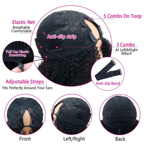 Homgoss V Part Wigs Human Hair For Women Upgrade Afro Kinky Curly V Part Wigs No Sew In No Leave Out No Glue V Part Human Hair Wig With Drawstring 200% Density Natural Color (14inch)
