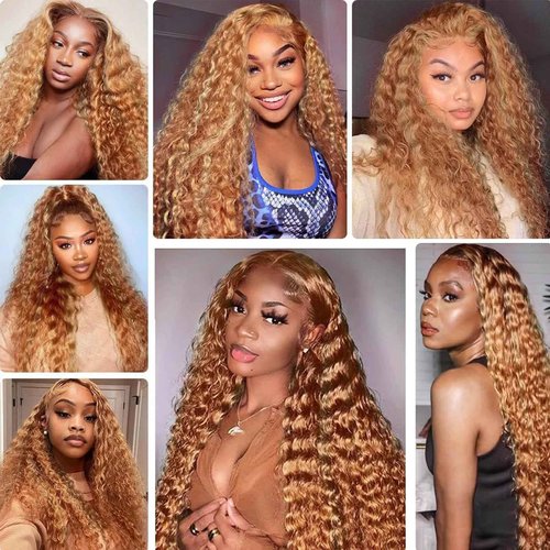 Fabimiya Human Hair Bundles 22 24 26 Inch Light Brown P27/30 Deep Wave Bundles Human Hair 100% Unprocessed Soft Sewn In Hair with Double Weft for Black Women