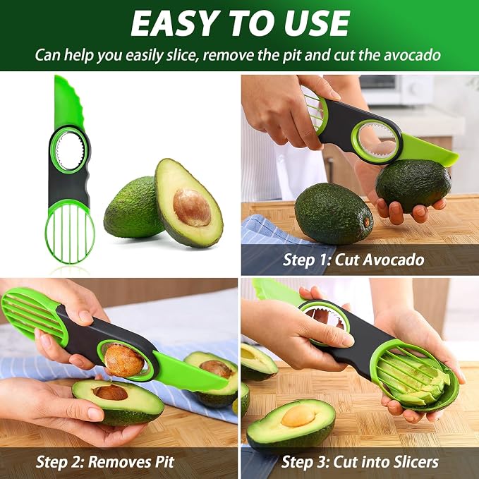 2 Pack Avocado Slicer Set, 3-in-1 Avocado Cutter Slicer Pitter Peeler, Dishwasher Safe, Multi-Functional Kitchen Avocado Prep Tool