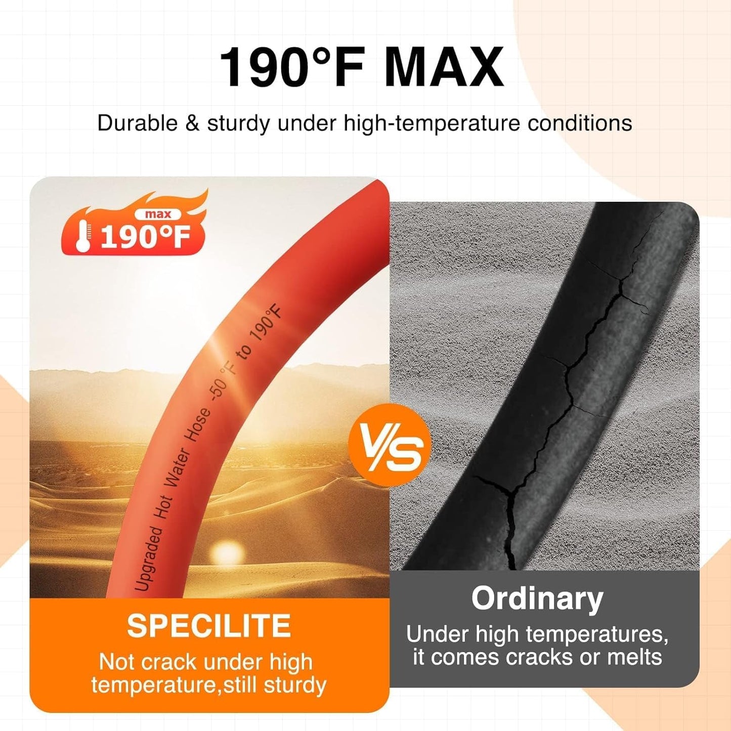 Hot/Cold Water Hose 5/8" x 25 ft,Heavy Duty Red Garden Hose -50℉ to 190℉,Flexible & Lightweight Rubber Hoses With 3/4" Brass Fittings for Yard,Outdoor,Farm