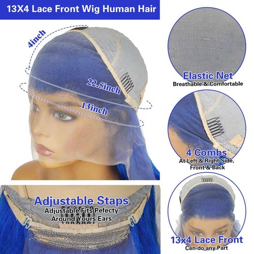 Koiaskral Blue Lace Front Wig - Human Hair, 13x4, Body Wave, 22 Inch