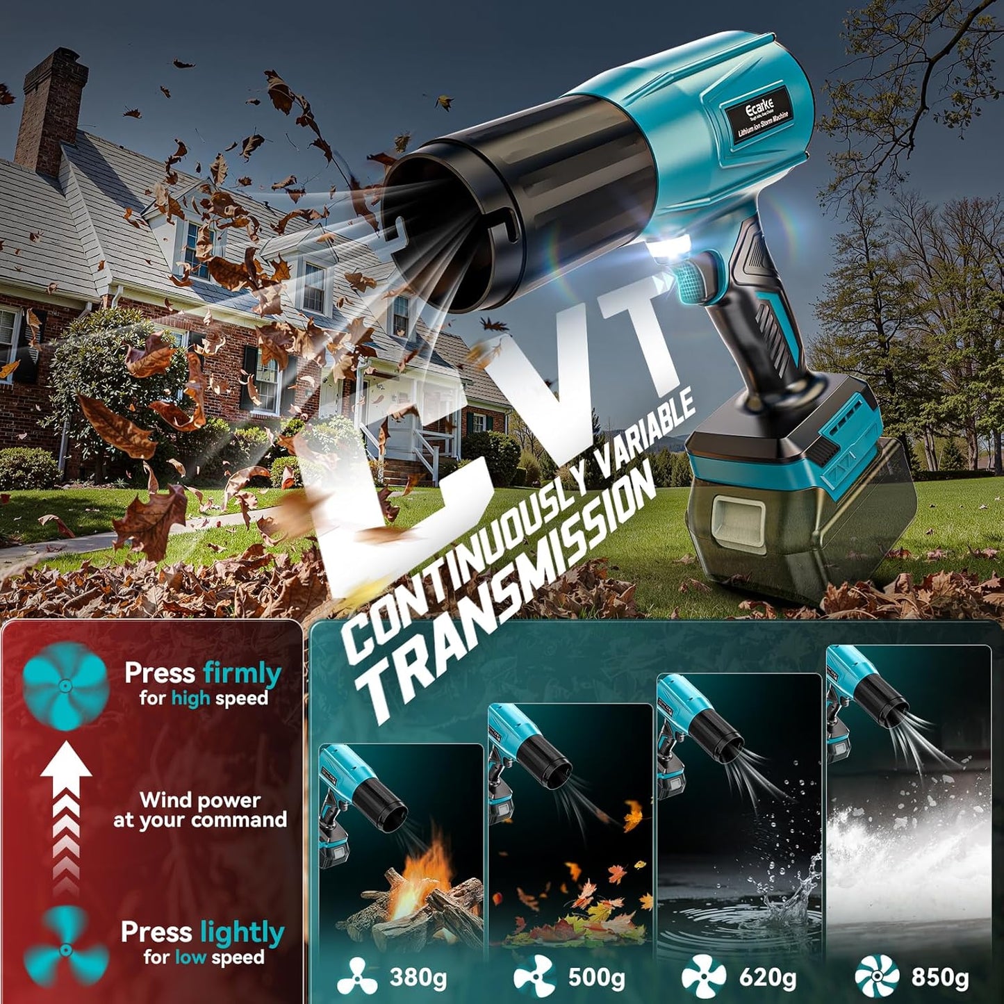 Leaf Blower Cordless Compatible with Makita 18V: Ecarke 800000RPM Portable Dust Cleaner, Electric Handheld Turbo Jet Blower Lightweight Brushless Motor for Patio Cleaning Garden Lawn Care (No Battery)