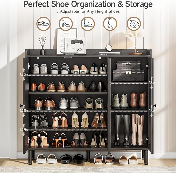 ONBRILL Shoe Cabinet with 3 Doors and Adjustable Shelves, 30 Pairs Shoe Storage Cabinet, 40 Inch Tall Farmhouse Shoe Rack Shoe Organizer Cabinet for Entryway Living Room Closet, Black