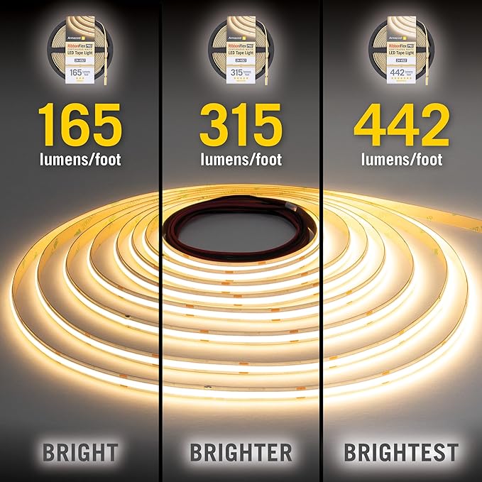 Armacost Lighting RibbonFlex Pro 24V White COB LED Strip Light Tape 4000K, 165 Lumens/Ft, 2.5M 171310