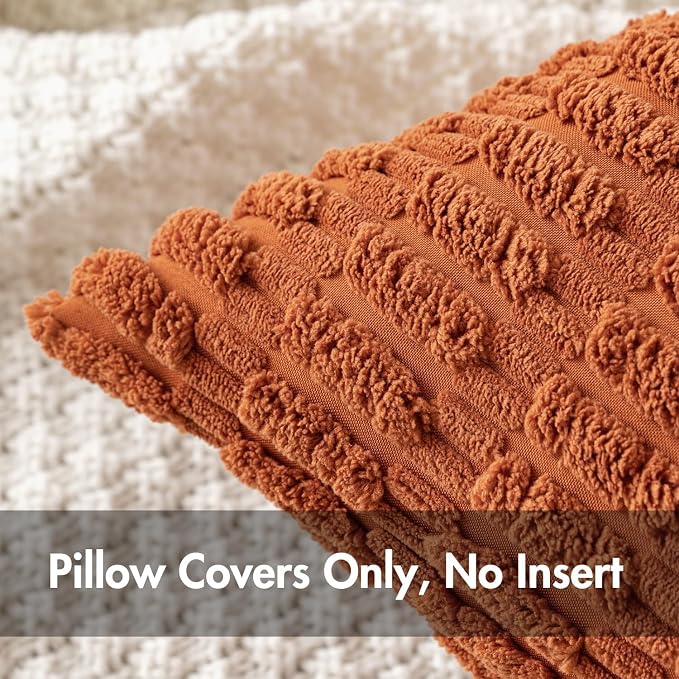 MIULEE Pack of 2 Rust Corduroy Decorative Pillow Covers 12x12 Inch Soft Boho Striped Throw Pillow Covers Modern Farmhouse Home Decor for Summer Sofa Living Room Couch Bed