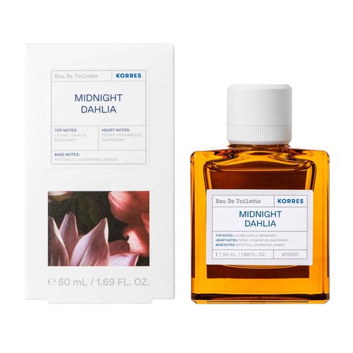 KORRES Eau de Toilette, Midnight Dahlia Perfume for Women, Floral Fruity Amber Fragrance with Lychee, Peony, Raspberry, Cedarwood & Musk, Clean Greek Scent, 1.69 Fl Oz