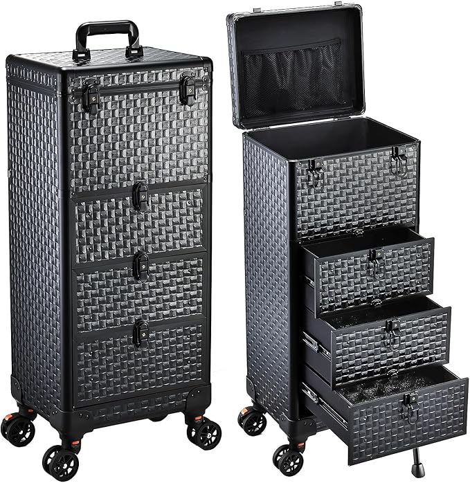 Yueieoun Salon Cart with 3 Drawers, Nail Trolley Cart with Wheels Salon Station Rolling Makeup Train Case Cosmetology Case Organizer Cases for Nail Tech,SPA,Face Painting,Hairstylist,Makeup Artist
