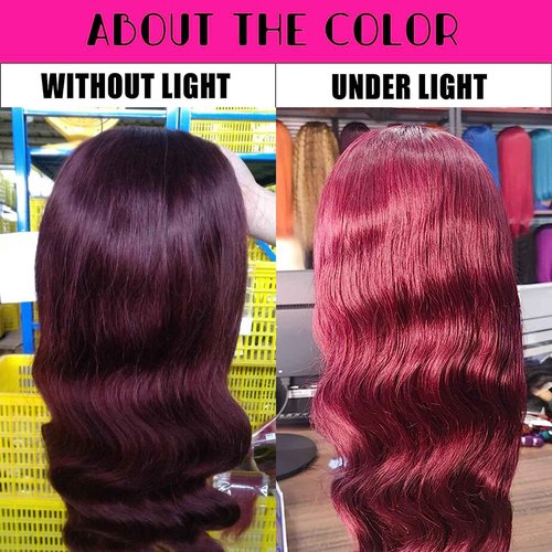 BOSDIOS 13x6 Burgundy Lace Front Wigs Human Hair Red 99J Body Wave Transparent Lace Frontal Wig Human Hair for Black Women Colored Wine Red Wig 180% Density Glueless Pre Plucked With Baby Hair(30in)