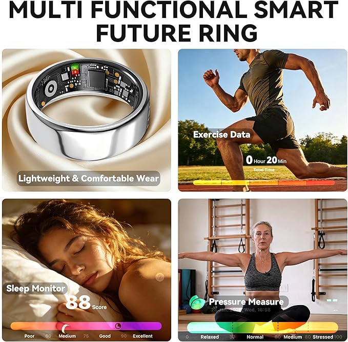 Smart Ring for Women Men,Fitness Tracker Ring,Heart Rate,Blood Oxygen,Step Tracker,Sleep Tracker,Meditation Assistance,No Subscription Fee,IP68 Waterproof Smart Ring for iphone&Android(Silver 13)