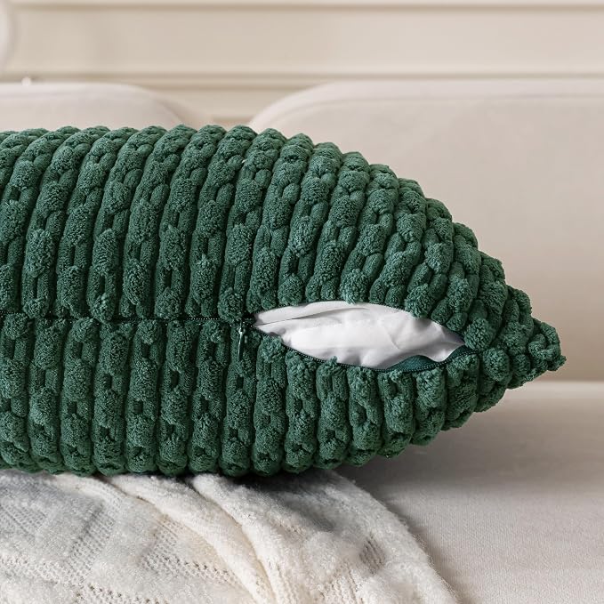 Set of 4 Dark Green Decorative Throw Pillow Covers 18x18 Inch Corduroy Pillow Covers for Bed Couch Sofa Living Room Soft Square Cushion Cases