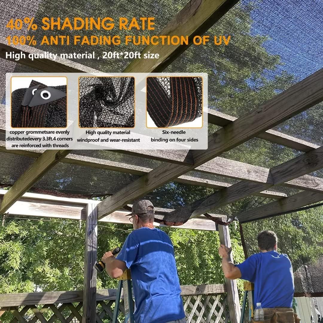 20 x 20 FT Shade Cloth for Plants Greenhouse, 40% Sunblock Shade Sails -for Garden Outdoor Pergola Patio Lawn Plant Kennel Chicken Coop Easier to Hang Net Cover